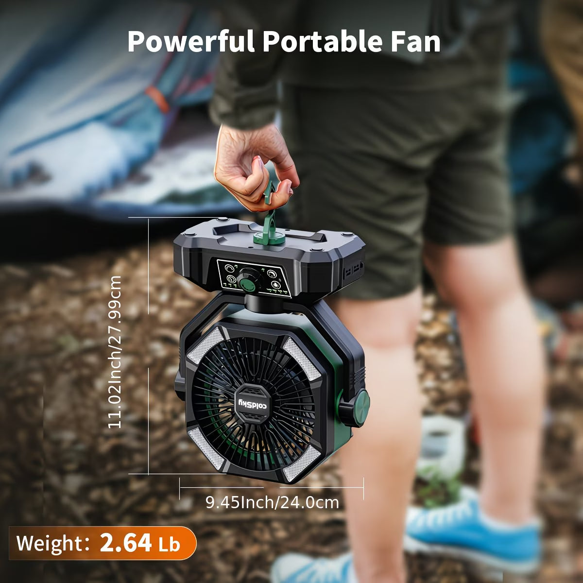 Portable Rechargeable Camping Fan with LED Light & Long-Lasting Battery, Multi-Speed Personal Cooling Fan