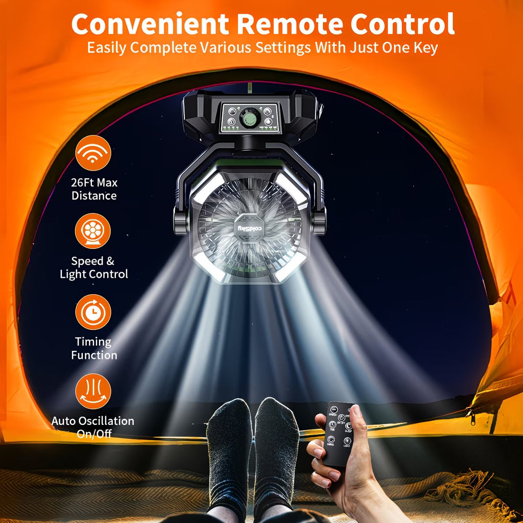 Portable Rechargeable Camping Fan with LED Light & Long-Lasting Battery, Multi-Speed Personal Cooling Fan