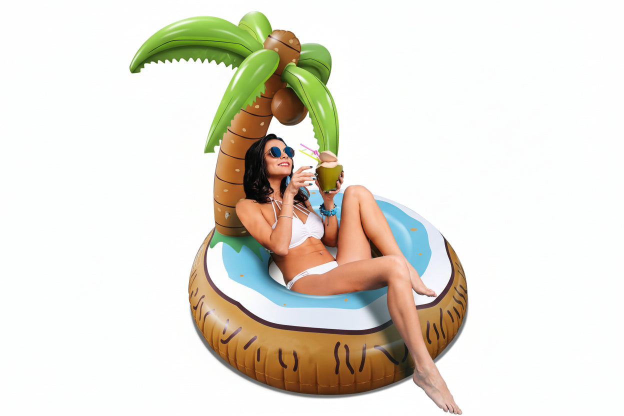 Coconut Pool Float – Tropical Inflatable Swim Ring for Summer Fun